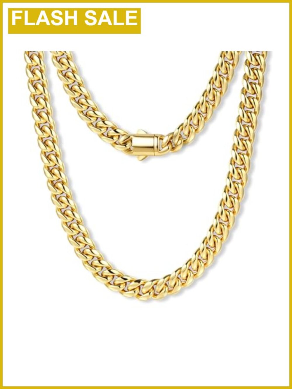 Gold Cuban Link Chain Necklace Men Stainless Steel 14k Gold Plated